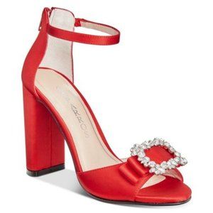 NEW CAPARROS Red Satin Shiny Sparkling Rhinestone Sandal Shoes